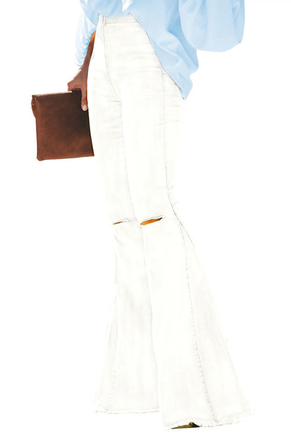 Pantalones de mezclilla con parte inferior de campana desgastada multicolor