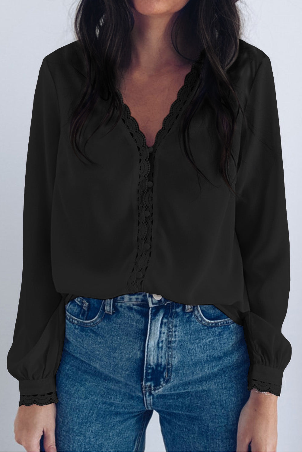 Lace Crochet Buttoned Long Sleeve Shirt