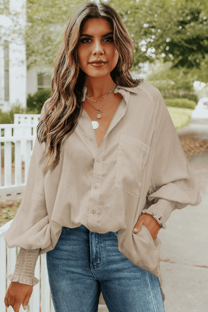 Billowy Sleeves Pocketed Shirt - HannaBanna Clothing