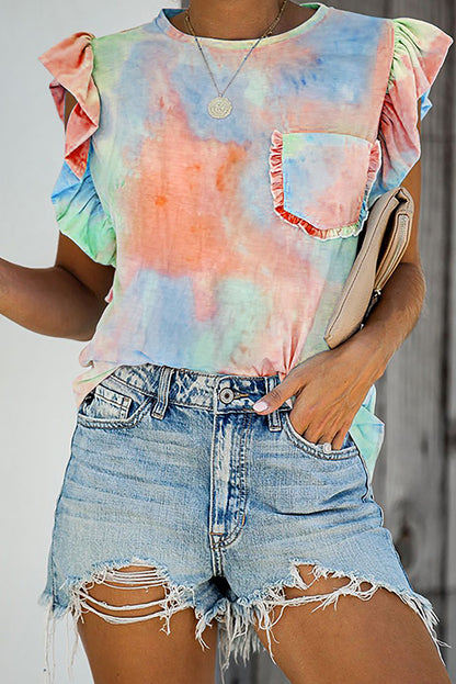 T-shirt à manches courtes et volants imprimés