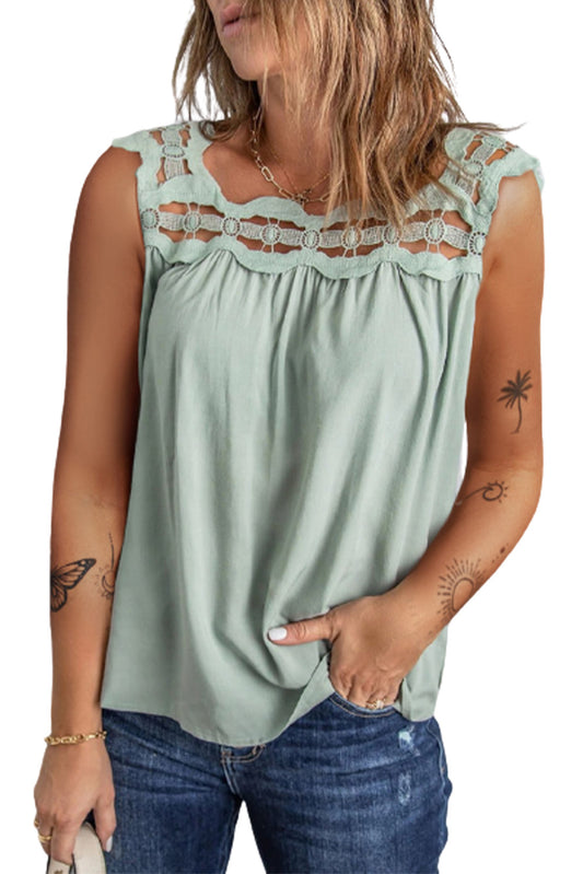 Contrast Lace Ruched Cut-out Sleeveless Top