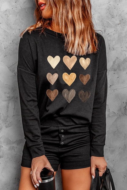 Ensemble deux pièces haut à manches tombantes et short en tricot côtelé gris