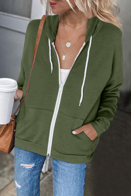 Chaqueta con capucha y cordón con bolsillo con cremallera