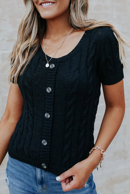 Top caqui de punto de ochos con botones y manga corta
