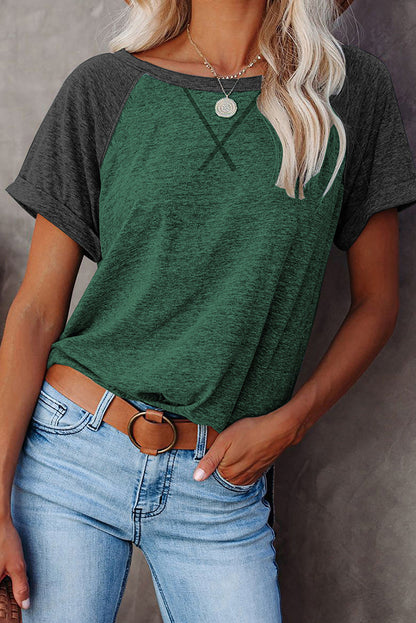 Camiseta con diseño de bloques de colores y patchwork de manga raglán