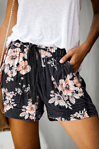 Print Drawstring Casual Elastic Waist Pocketed Shorts