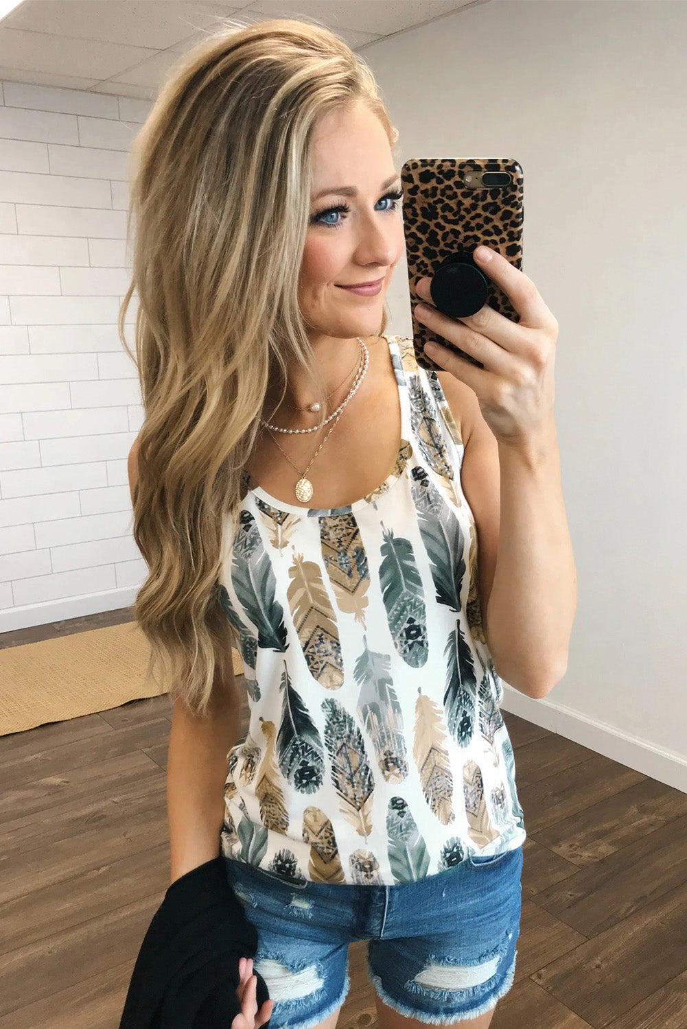 Multicolor Aztec Feather Tank Top