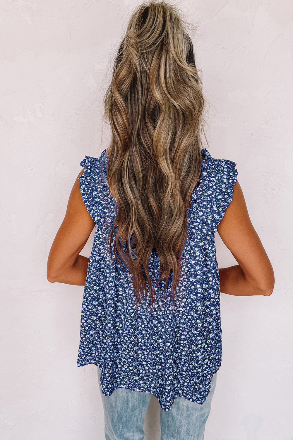 Floral Ruffled Straps Flowy Tank Top