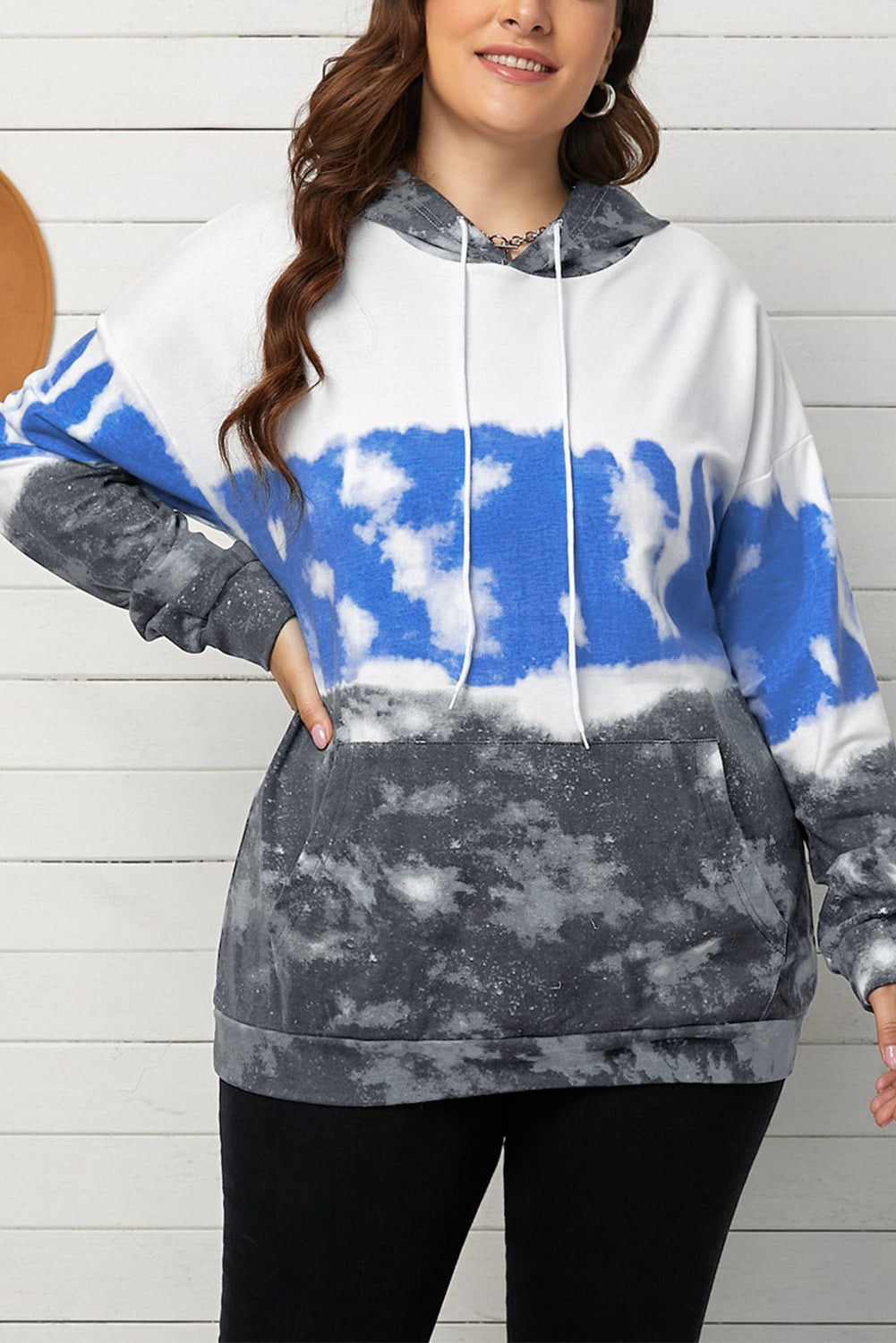 Sudadera con capucha de talla grande con bloques de color degradado azul