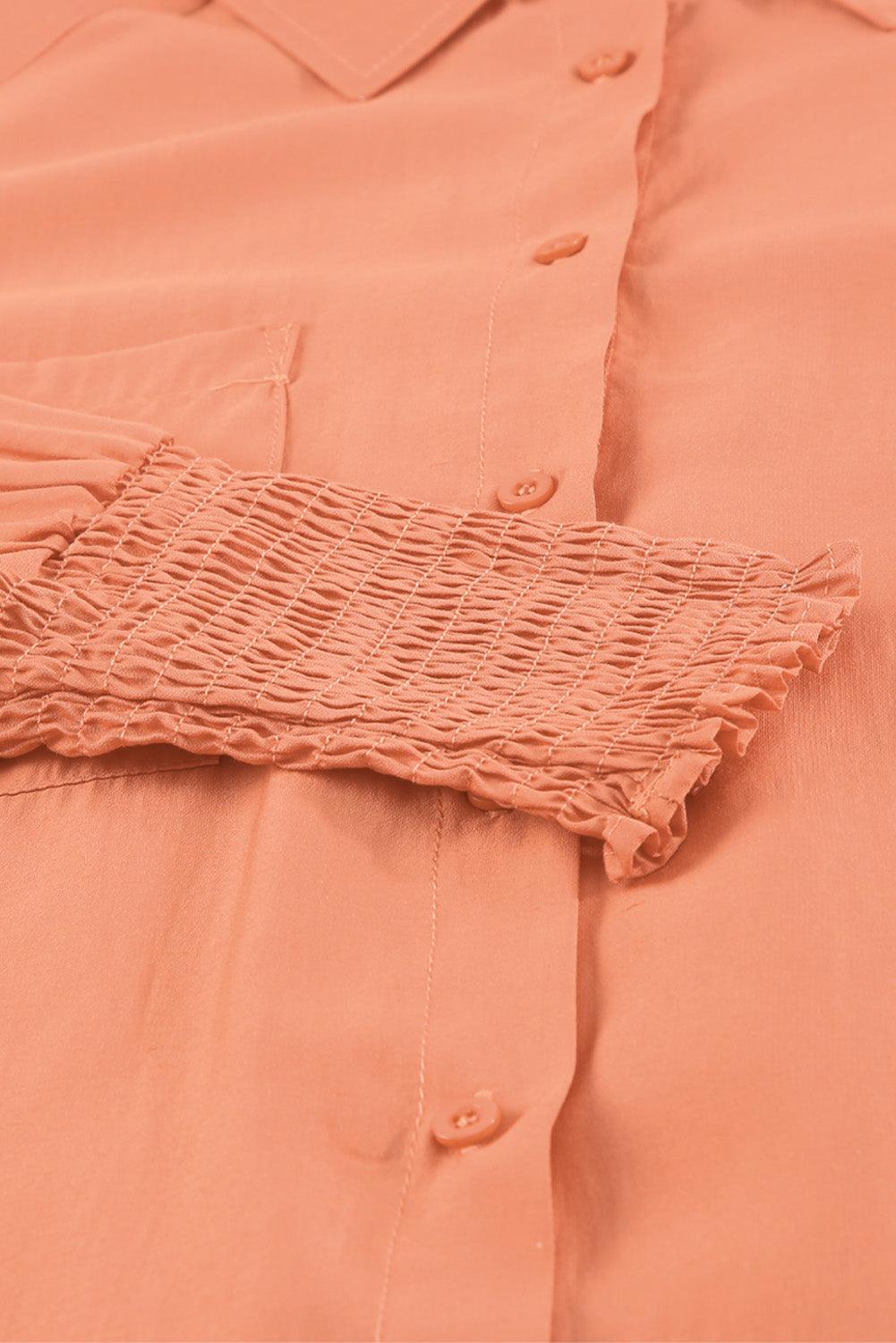 Billowy Sleeves Pocketed Shirt - HannaBanna Clothing