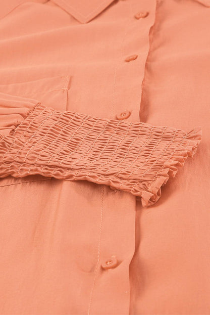 Billowy Sleeves Pocketed Shirt - HannaBanna Clothing