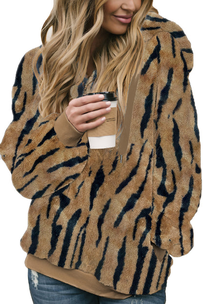 Camo Print Warm Furry Pullover Hoodie