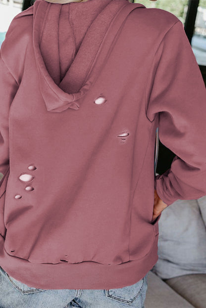 Sweat à capuche avec poche zippée déchirée 