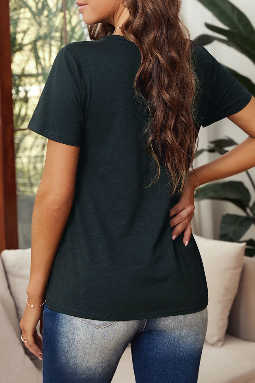 Distressed Crew Neck Leaves Pattern T-shirt