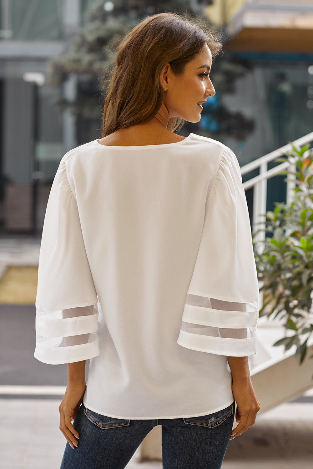 Flare Sleeve V Neck Loose Blouse