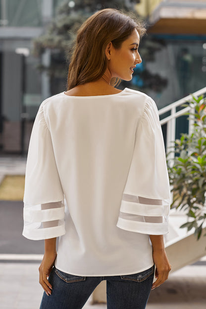 Flare Sleeve V Neck Loose Blouse