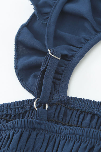 Mono largo de pernera ancha con fruncido y manga alborotada