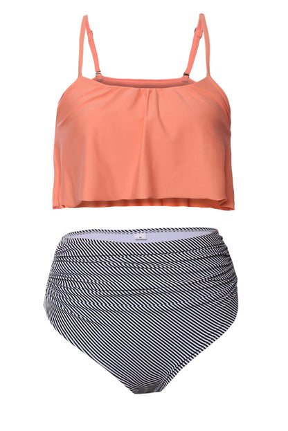 Maillot de bain taille haute avec haut brillant et bas rayé