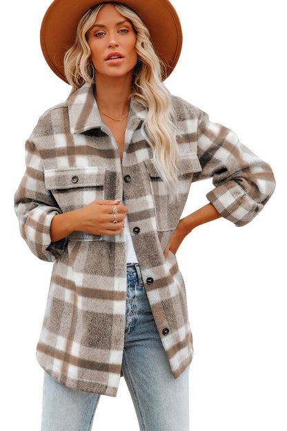 Veste à carreaux avec poche pour femme