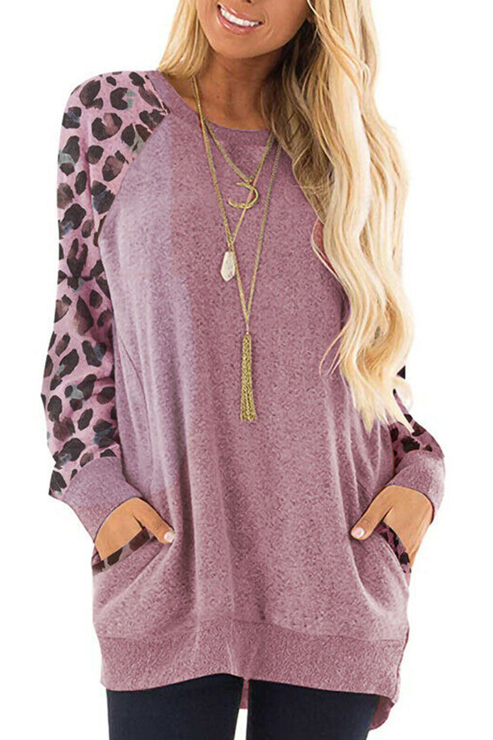 Haut décontracté à manches raglan et imprimé léopard 