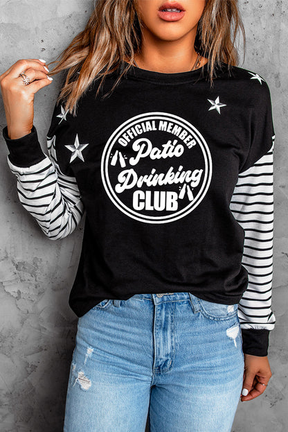 Striped Star Print Patchwork Long Sleeve Top