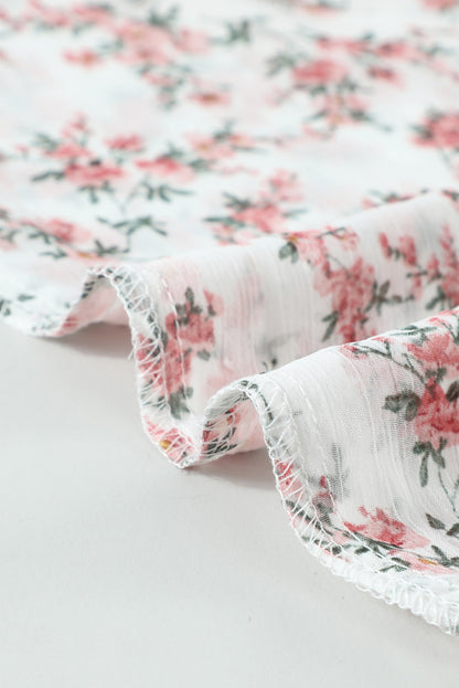 Floral Print Drawstring Long Bell Sleeve Blouse