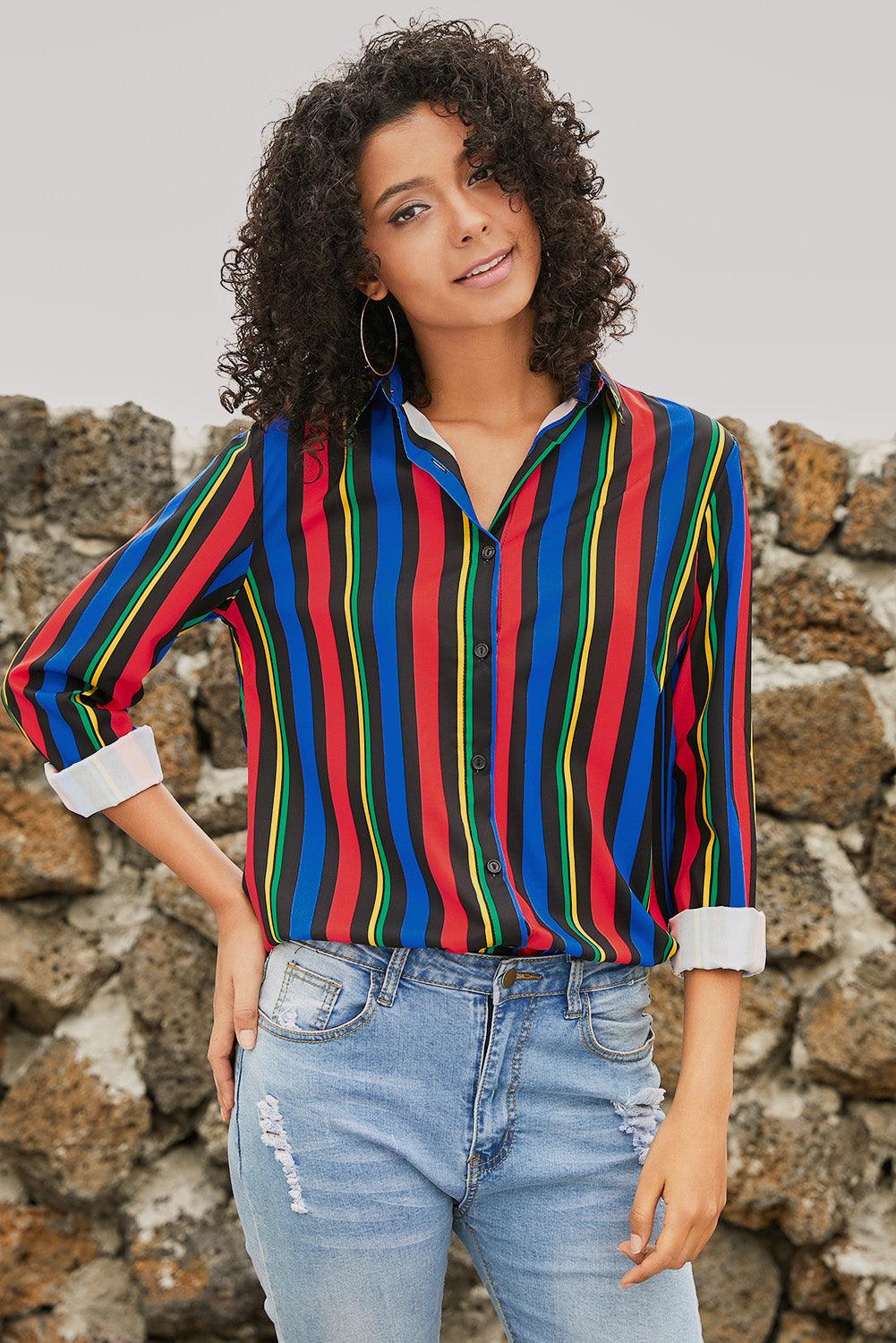 Blue Striped Modern Women Shirt - HannaBanna Clothing