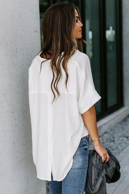 Camisa lisa con botones de manga corta