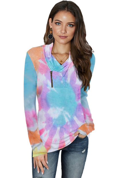 Pull zippé à imprimé tie-dye 