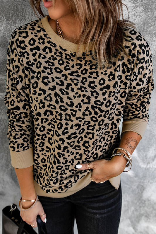 Leopard Pullover Sweatshirt with Slits