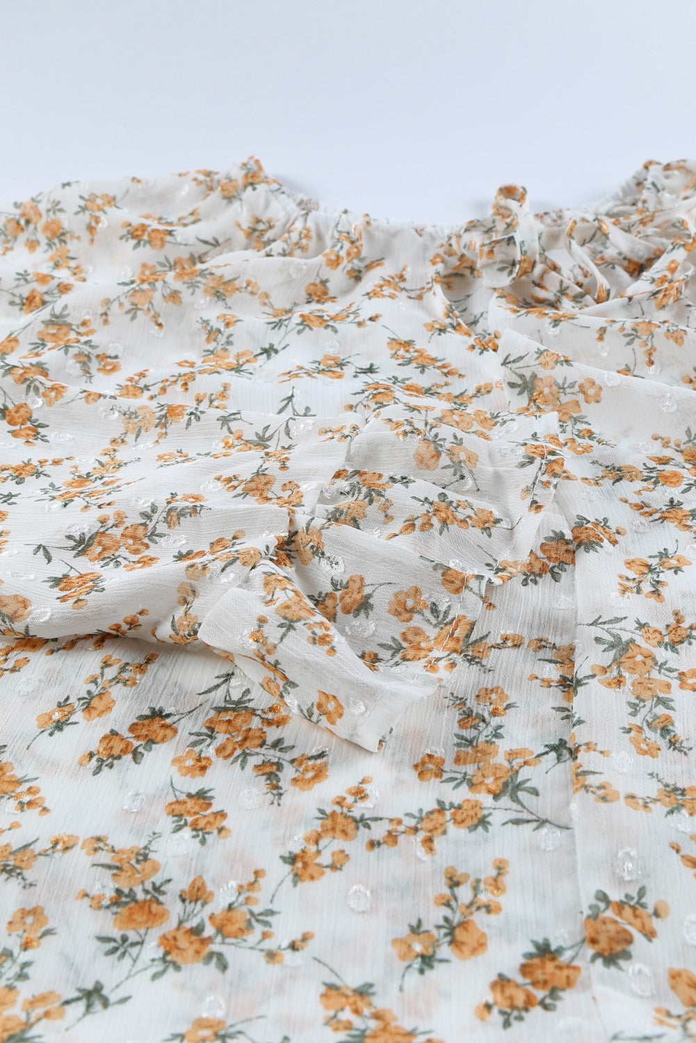 Floral Print Drawstring Long Bell Sleeve Blouse