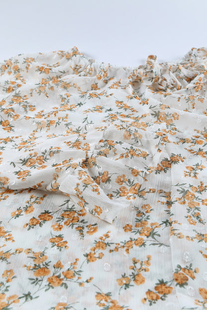 Floral Print Drawstring Long Bell Sleeve Blouse