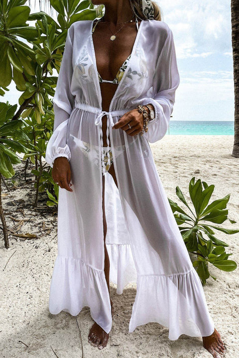 Kimono estampado con lazo en la cintura y parte delantera abierta para cubrir la playa
