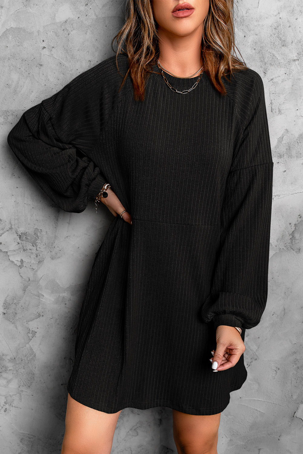 Round Neck Empire Waist Ribbed Knit Dress HannaBanna Clothing Round Neck Empire Waist Ribbed Knit Dress HannaBanna Clothing